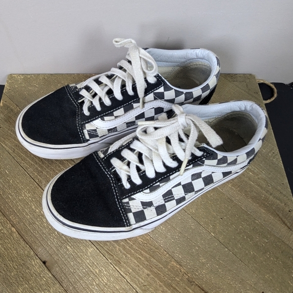 Vans Old Skool Platform Checkerboard Sneakers Women’s 7 / Men’s 5.5 Black White - Picture 2 of 9